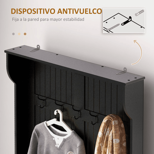 HOMCOM Móvel Cabide de Entrada com Banco Armário de Entrada com Cabide 5 Ganchos e Espaço de Armazenamento 96x34x179,7 cm Preto