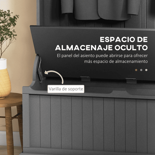 HOMCOM Móvel Cabide de Entrada com Banco Armário de Entrada com Cabide 5 Ganchos e Espaço de Armazenamento 96x34x179,7 cm Preto