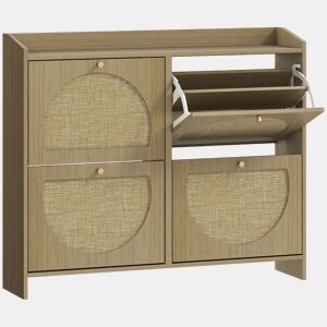 HOMCOM Sapateira Estreita com 4 Portas de Vime Sapateira para Entrada com Prateleiras Ajustáveis para 16 Pares de Sapatos para Espaços Reduzidos 104,5x24x88 cm Madeira