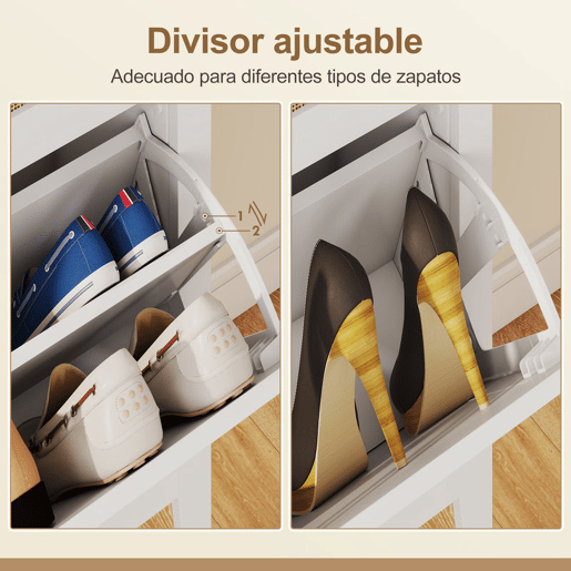HOMCOM Sapateira Estreita com 4 Portas em Vime Sapateira para Entrada com Prateleiras Ajustáveis para 20 Pares de Sapatos 105x24x95,5 cm Branco