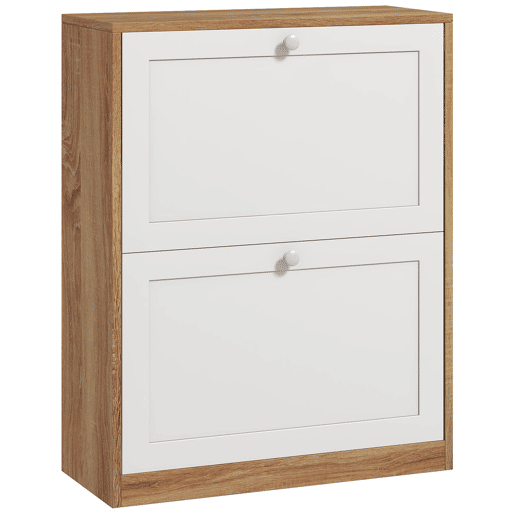 HOMCOM Sapateira Estreita com 2 Portas Sapateira de Entrada com Prateleiras Ajustáveis para 12 Pares de Sapatos para Corredor Espaços Reduzidos 60x24,5x75,5 cm Mdeira e Branco