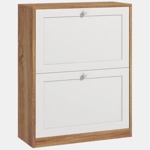 HOMCOM Sapateira Estreita com 2 Portas Sapateira de Entrada com Prateleiras Ajustáveis para 12 Pares de Sapatos para Corredor Espaços Reduzidos 60x24,5x75,5 cm Mdeira e Branco