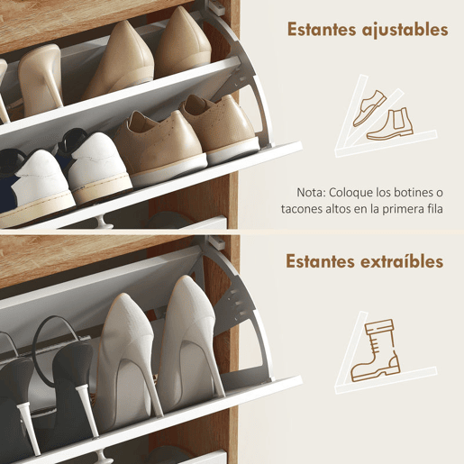 HOMCOM Sapateira Estreita com 2 Portas Sapateira de Entrada com Prateleiras Ajustáveis para 12 Pares de Sapatos para Corredor Espaços Reduzidos 60x24,5x75,5 cm Mdeira e Branco