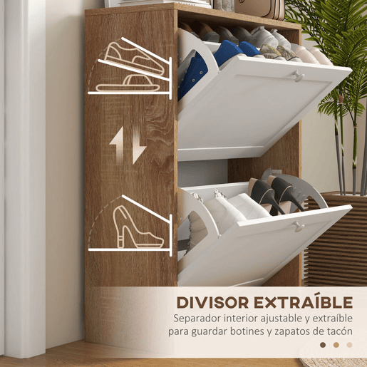 HOMCOM Sapateira Estreita com 2 Portas Sapateira de Entrada com Prateleiras Ajustáveis para 12 Pares de Sapatos para Corredor Espaços Reduzidos 60x24,5x75,5 cm Mdeira e Branco
