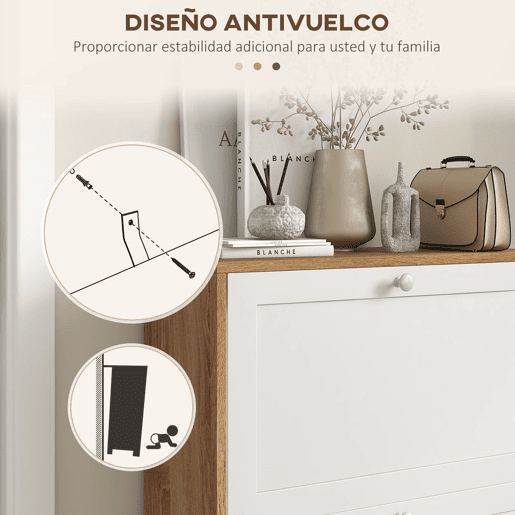 HOMCOM Sapateira Estreita com 2 Portas Sapateira de Entrada com Prateleiras Ajustáveis para 12 Pares de Sapatos para Corredor Espaços Reduzidos 60x24,5x75,5 cm Mdeira e Branco