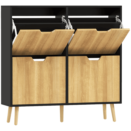 HOMCOM Sapateira com 4 Gavetas e Prateleiras Ajustáveis Móvel para Sapatos de Corredor para 16 Pares de Sapatos 95x26x95 cm Madeira e Preto