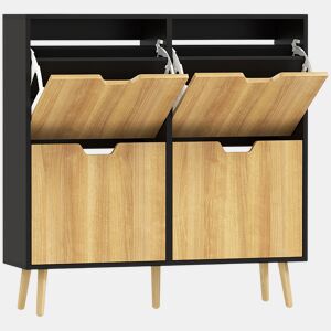 HOMCOM Sapateira com 4 Gavetas e Prateleiras Ajustáveis Móvel para Sapatos de Corredor para 16 Pares de Sapatos 95x26x95 cm Madeira e Preto