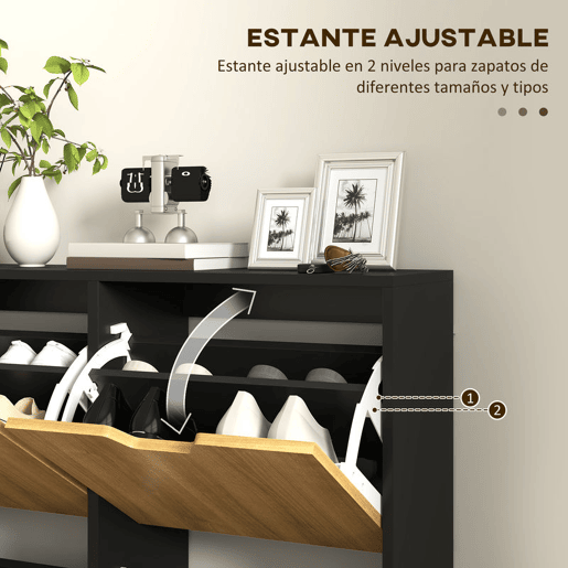 HOMCOM Sapateira com 4 Gavetas e Prateleiras Ajustáveis Móvel para Sapatos de Corredor para 16 Pares de Sapatos 95x26x95 cm Madeira e Preto