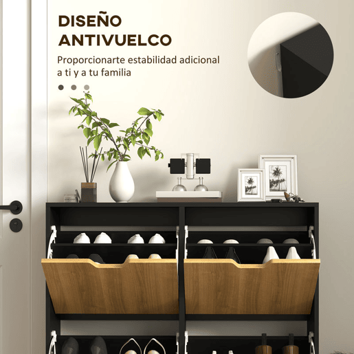 HOMCOM Sapateira com 4 Gavetas e Prateleiras Ajustáveis Móvel para Sapatos de Corredor para 16 Pares de Sapatos 95x26x95 cm Madeira e Preto
