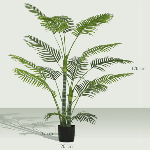 HOMCOM Planta Artificial Decorativa 170 cm Palmeira Artificial com Vaso e Folhas para Interior Casa Sala Escritório Verde