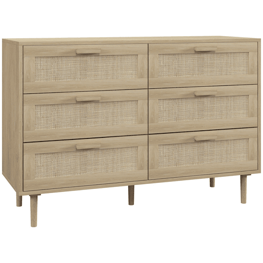 HOMCOM Cómoda com 6 Gavetas e Frontal de Vime Pés de Madeira Estilo Bohemio 110x40x75 cm Madeira