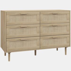 HOMCOM Cómoda com 6 Gavetas e Frontal de Vime Pés de Madeira Estilo Bohemio 110x40x75 cm Madeira