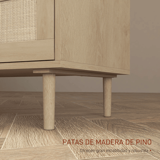HOMCOM Cómoda com 6 Gavetas e Frontal de Vime Pés de Madeira Estilo Bohemio 110x40x75 cm Madeira