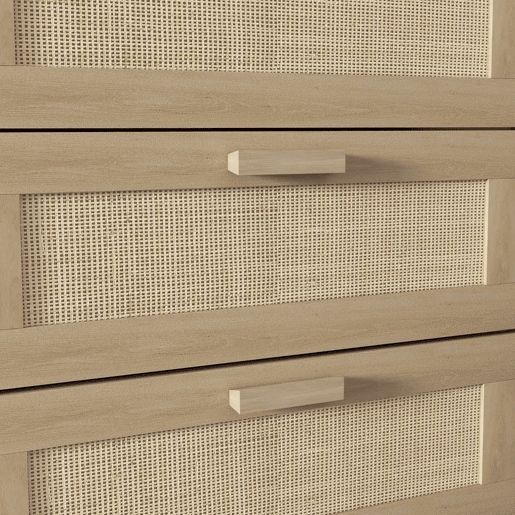 HOMCOM Cómoda com 6 Gavetas e Frontal de Vime Pés de Madeira Estilo Bohemio 110x40x75 cm Madeira