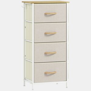 HOMCOM Cómoda Alta de Tecido com 4 Gavetas 4 Bolsos Laterais 2 Ganchos e Estrutura de Aço Cómoda para Quarto Sala de Estar Corredor 45x30x94,5 cm Bege