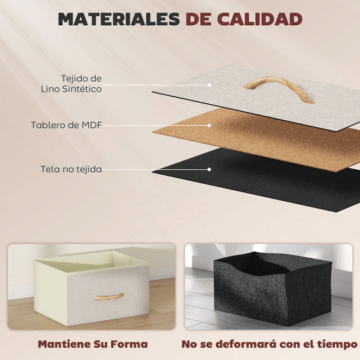 HOMCOM Cómoda Alta de Tecido com 4 Gavetas 4 Bolsos Laterais 2 Ganchos e Estrutura de Aço Cómoda para Quarto Sala de Estar Corredor 45x30x94,5 cm Bege