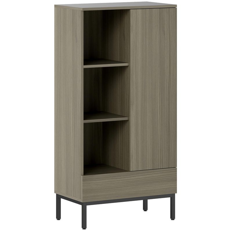 Homcom aparador 1 puerta aparador para salón moderno con cajón estante ajustable y 3 compartimentos abiertos para comedor entrada dormitorio 60x34x121 cm natural
