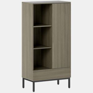 HOMCOM Aparador 1 Porta Aparador para Sala Moderno com Gaveta Prateleira Ajustável e 3 Compartimentos Abertos para Sala de Jantar Entrada Quarto 60x34x121 cm Madeira