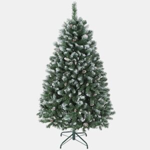 HOMCOM Árvore de Natal Artificial 150 cm Árvore de Natal com 581 Ramos com Efeito Neve 44 Pinhas e Suporte Metálico Dobrável Montagem Fácil para Sala Interior Verde