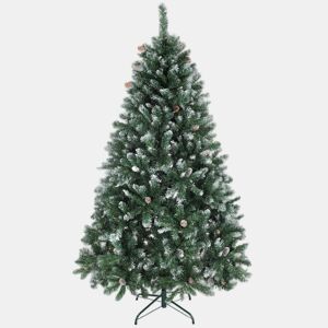 HOMCOM Árvore de Natal Artificial 180 cm Árvore de Natal com 910 Ramos com Efeito Neve 58 Pinhas e Suporte Metálico Dobrável Montagem Fácil para Sala Interior Verde