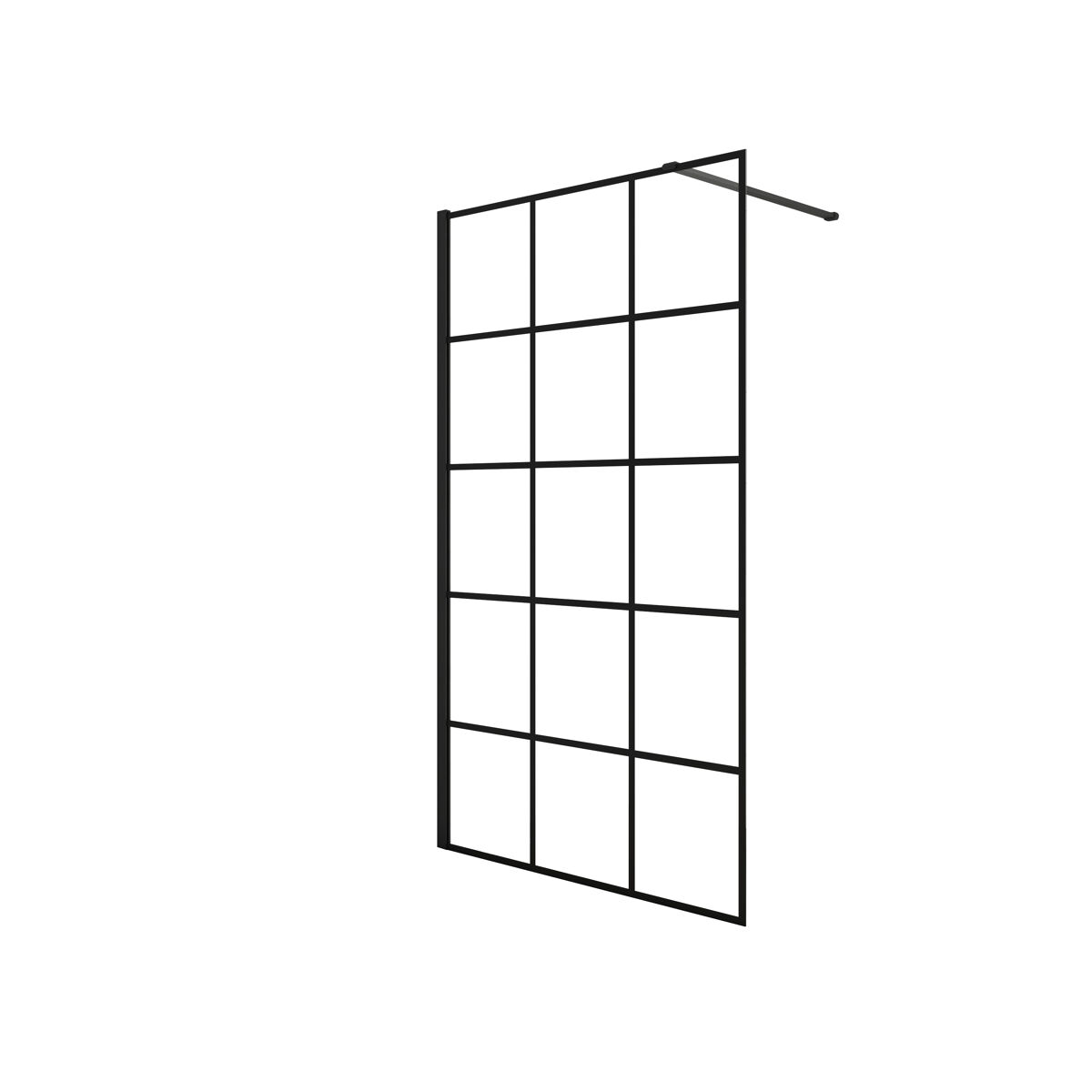 Mampara de ducha fija serigrafiada de celosía cuadrada vidrio antical 8mm con barra1 90cm perfil negro mate (118-120)x200cm