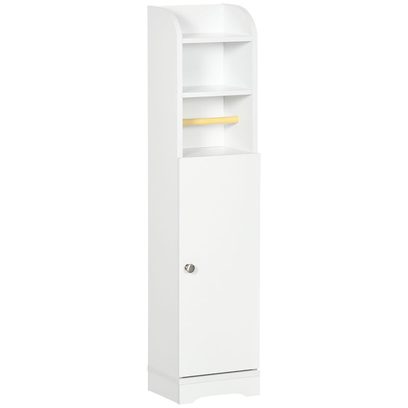Kleankin armario de baño columna auxiliar de baño armario multiusos con estante ajustable y portarrollos de papel para dormitorio 23x18x100 cm blanco