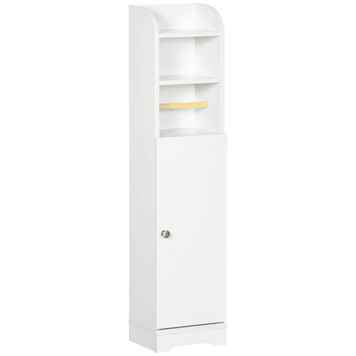 kleankin Armário Casa de Banho Armário Auxiliar Casa de Banho com Prateleira Ajustável e Suporte para Papel Higiênico 23x18x100 cm Branco