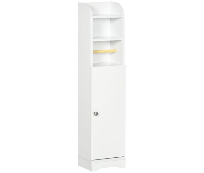Kleankin armario de baño columna auxiliar de baño armario multiusos con estante ajustable y portarrollos de papel para dormitorio 23x18x100 cm blanco