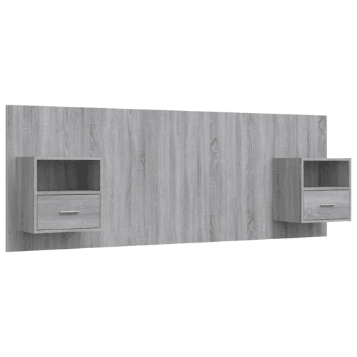 Cabeceira - Cabeceira de cama cama + armários madeira processada sonoma cinzento