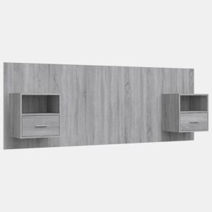 Cabeceira - Cabeceira de cama cama + armários madeira processada sonoma cinzento