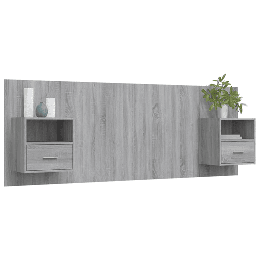 Cabeceira - Cabeceira de cama cama + armários madeira processada sonoma cinzento