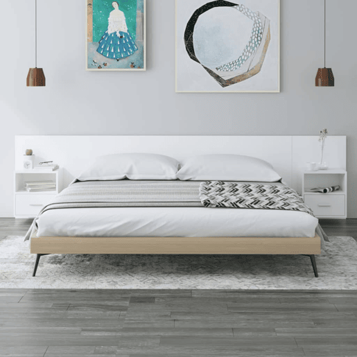 Cabeceira - Cabeceira de cama cama + armários madeira processada branco