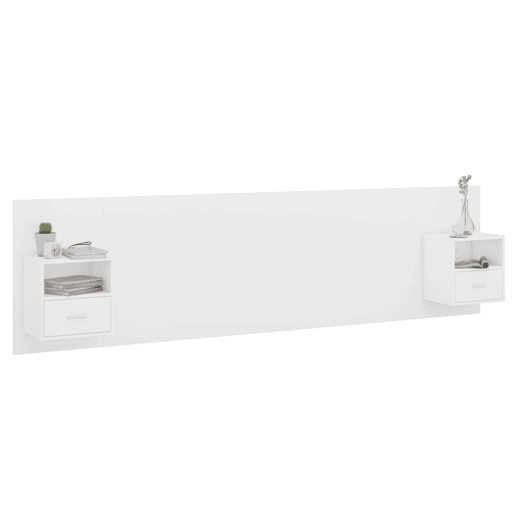 Cabeceira - Cabeceira de cama cama + armários madeira processada branco