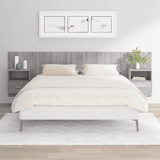 Cabeceira - Cabeceira de cama cama + armários madeira processada sonoma cinzento