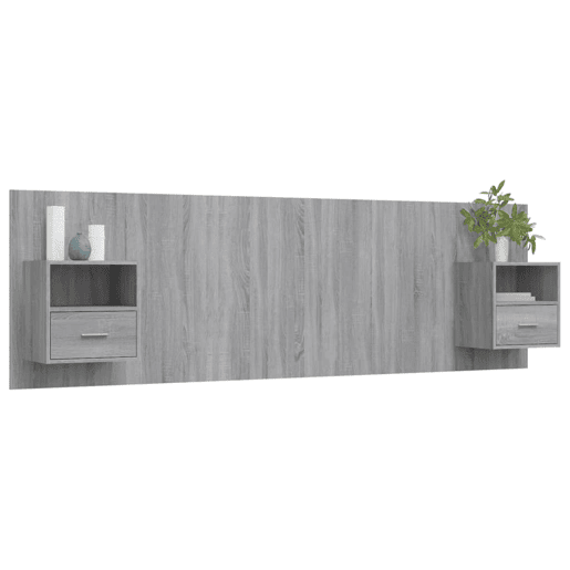 Cabeceira - Cabeceira de cama cama + armários madeira processada sonoma cinzento
