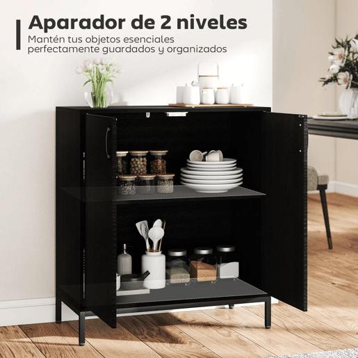 HOMCOM Aparador para Sala de Estar com 2 Portas Moderno Prateleira Ajustável e Base Elevada para Sala de Jantar Corredor Quarto, 80x40x90 cm Preto