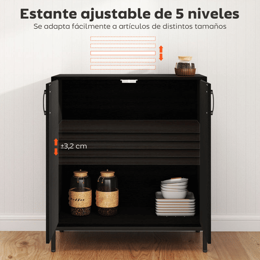 HOMCOM Aparador para Sala de Estar com 2 Portas Moderno Prateleira Ajustável e Base Elevada para Sala de Jantar Corredor Quarto, 80x40x90 cm Preto