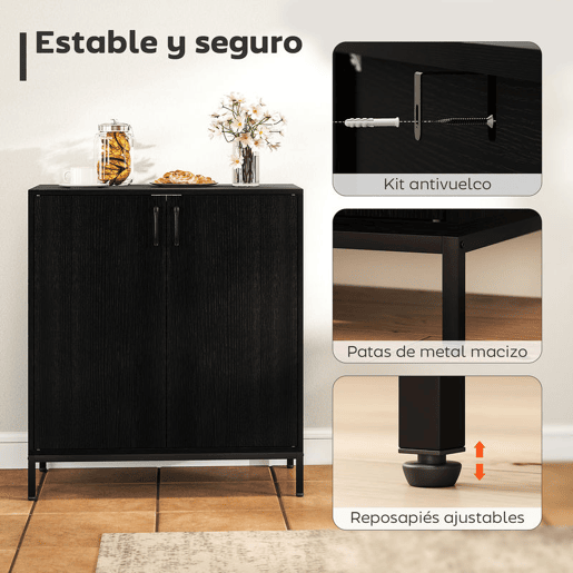 HOMCOM Aparador para Sala de Estar com 2 Portas Moderno Prateleira Ajustável e Base Elevada para Sala de Jantar Corredor Quarto, 80x40x90 cm Preto