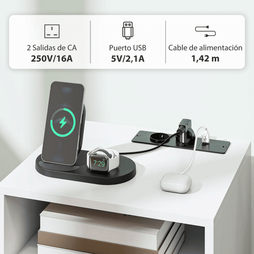 HOMCOM Mesa de Cabeceira com Estação de Carregamento Gaveta 2 Tomadas AC Porta USB e Tipo-C Compartimento Aberto Pernas de Madeira para Sala Quarto 40x35x54,7 cm Branco