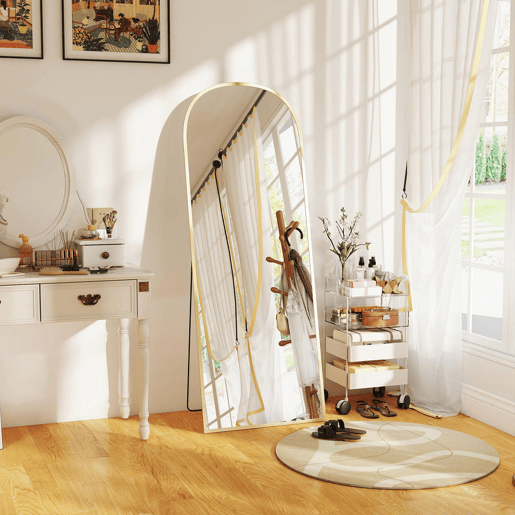 HOMCOM Espelho de Pé Espelho de Corpo Inteiro 60x165 cm Espelho de Parede com Estrutura de Liga de Alumínio e Suporte para Sala Quarto Banheiro Dourado