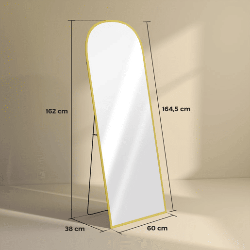 HOMCOM Espelho de Pé Espelho de Corpo Inteiro 60x165 cm Espelho de Parede com Estrutura de Liga de Alumínio e Suporte para Sala Quarto Banheiro Dourado
