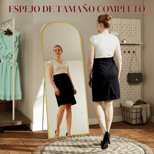 HOMCOM Espelho de Pé Espelho de Corpo Inteiro 60x165 cm Espelho de Parede com Estrutura de Liga de Alumínio e Suporte para Sala Quarto Banheiro Dourado