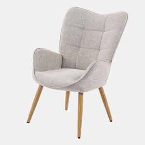 Poltrona Relax Estofada Em Tecido Cinza Claro Estilo Escandinavo Com Pernas De Madeira Maciça, Encosto Alto E Assento Acolchoado Macio, Cadeira Para Sala Jantar Quarto Capacidade 120Kg