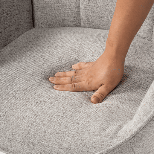 Poltrona Relax Estofada Em Tecido Cinza Claro Estilo Escandinavo Com Pernas De Madeira Maciça, Encosto Alto E Assento Acolchoado Macio, Cadeira Para Sala Jantar Quarto Capacidade 120Kg