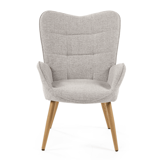 Poltrona Relax Estofada Em Tecido Cinza Claro Estilo Escandinavo Com Pernas De Madeira Maciça, Encosto Alto E Assento Acolchoado Macio, Cadeira Para Sala Jantar Quarto Capacidade 120Kg