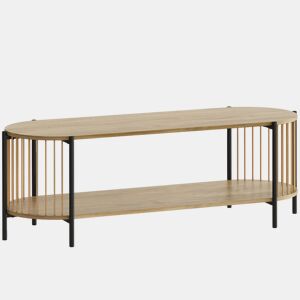 HOMCOM Móvel de TV Estilo Boémio Móvel de TV até 55 Polegadas com Detalhes em Corda de Papel e 2 Prateleiras Abertas para Sala de Estar Quarto 124x43,5x41 cm Madeira