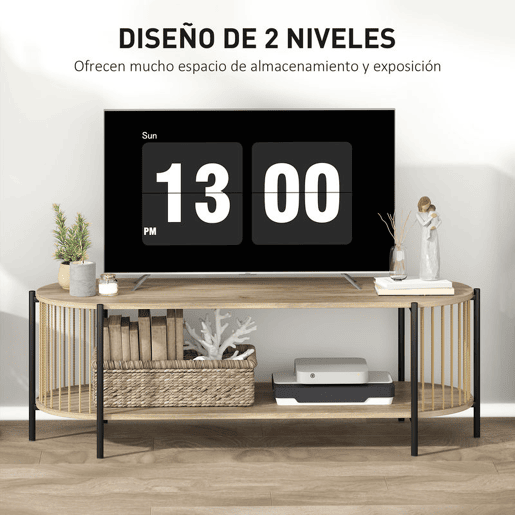HOMCOM Móvel de TV Estilo Boémio Móvel de TV até 55 Polegadas com Detalhes em Corda de Papel e 2 Prateleiras Abertas para Sala de Estar Quarto 124x43,5x41 cm Madeira