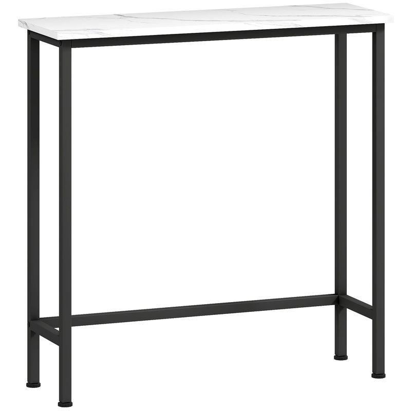 Homcom mesa consola moderna consola recibidor estrecha con superficie con efecto mármol y marco de metal para entrada sala de estar 75x24x76 cm blanco y negro