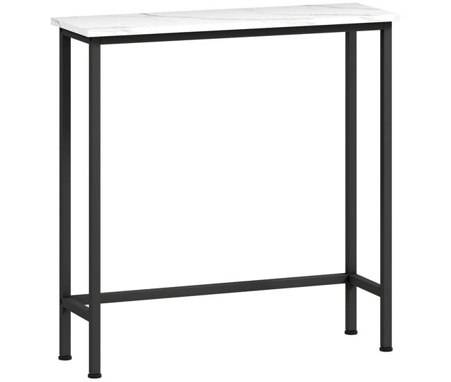 Homcom mesa consola moderna consola recibidor estrecha con superficie con efecto mármol y marco de metal para entrada sala de estar 75x24x76 cm blanco y negro