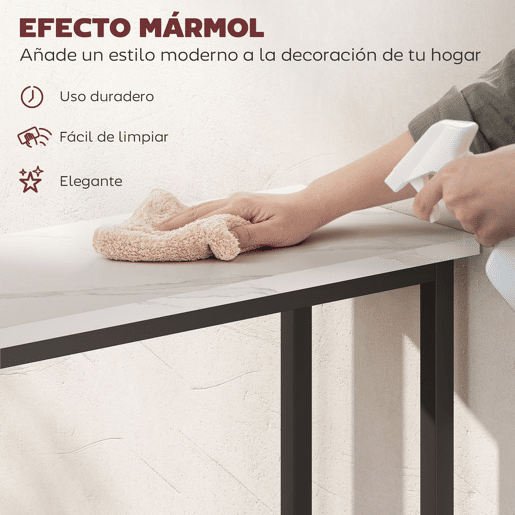 HOMCOM Mesa Consola Moderna Consola Estreita com Superfície com Efeito Mármore e Estrutura de Metal para Entrada Sala de Estar 75x24x76 cm Branco e Preto